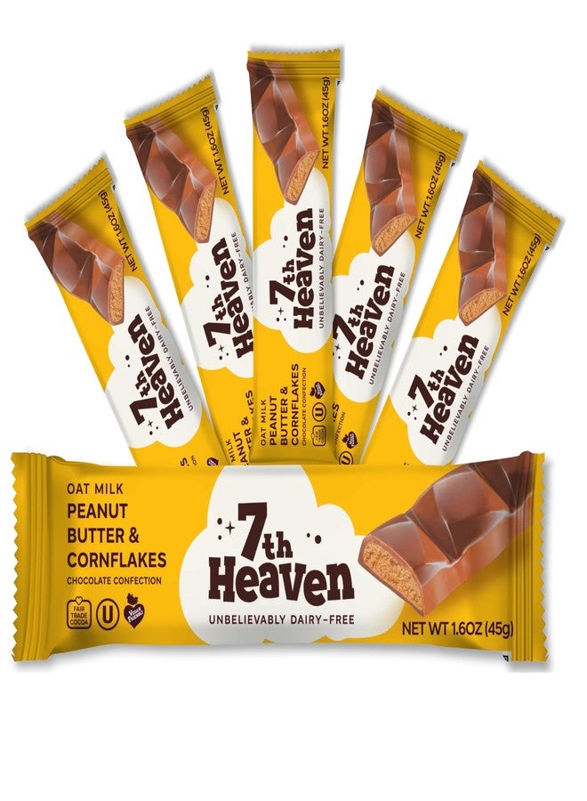 7TH HEAVEN Vegan Oat Milk Chocolate Snack Packs - Non GMO, Kosher Parve, Cruelty Free, Dairy Free Chocolate Bars for Valentines Day, Mothers Day - 6 Snack Bars (Peanut Butter & Cornflakes) - Image 1