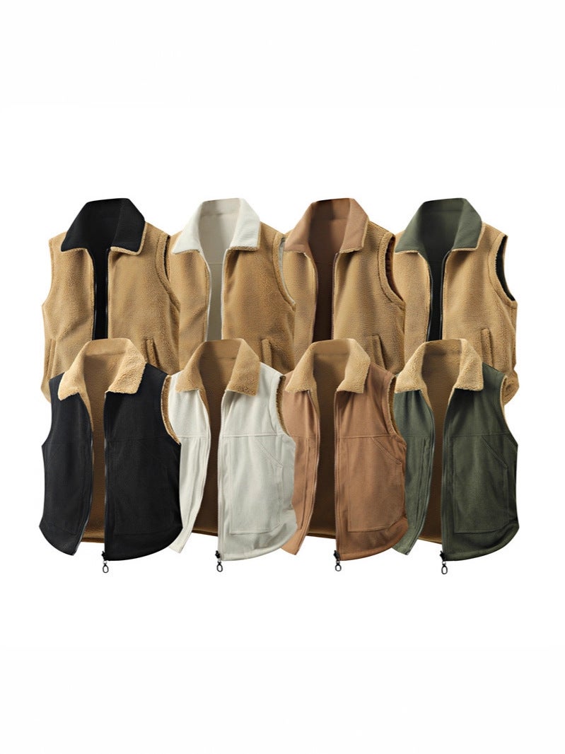 Men'S Double-Sided Vest, Men'S Lamb Wool Warm Thickened Vest, Couple'S Vest With Turn-Down Collar - Image 2