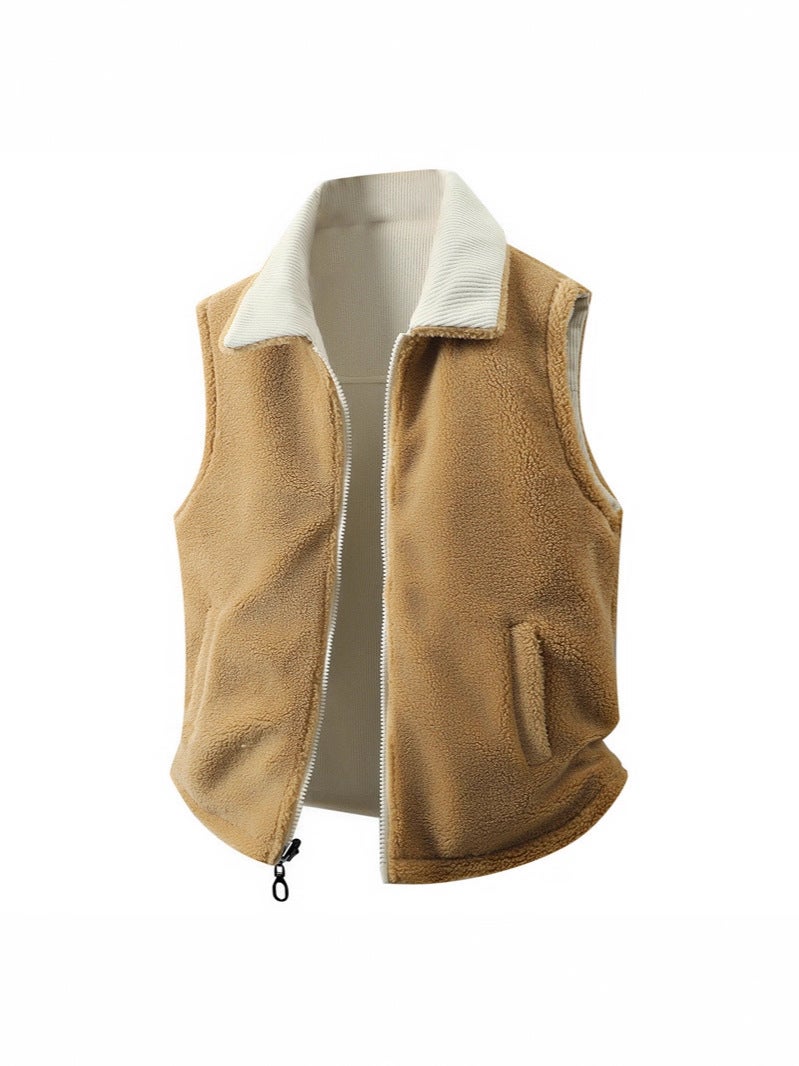 Men'S Double-Sided Vest, Men'S Lamb Wool Warm Thickened Vest, Couple'S Vest With Turn-Down Collar - Image 3