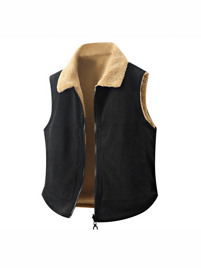 Men'S Double-Sided Vest, Men'S Lamb Wool Warm Thickened Vest, Couple'S Vest With Turn-Down Collar - Image 5