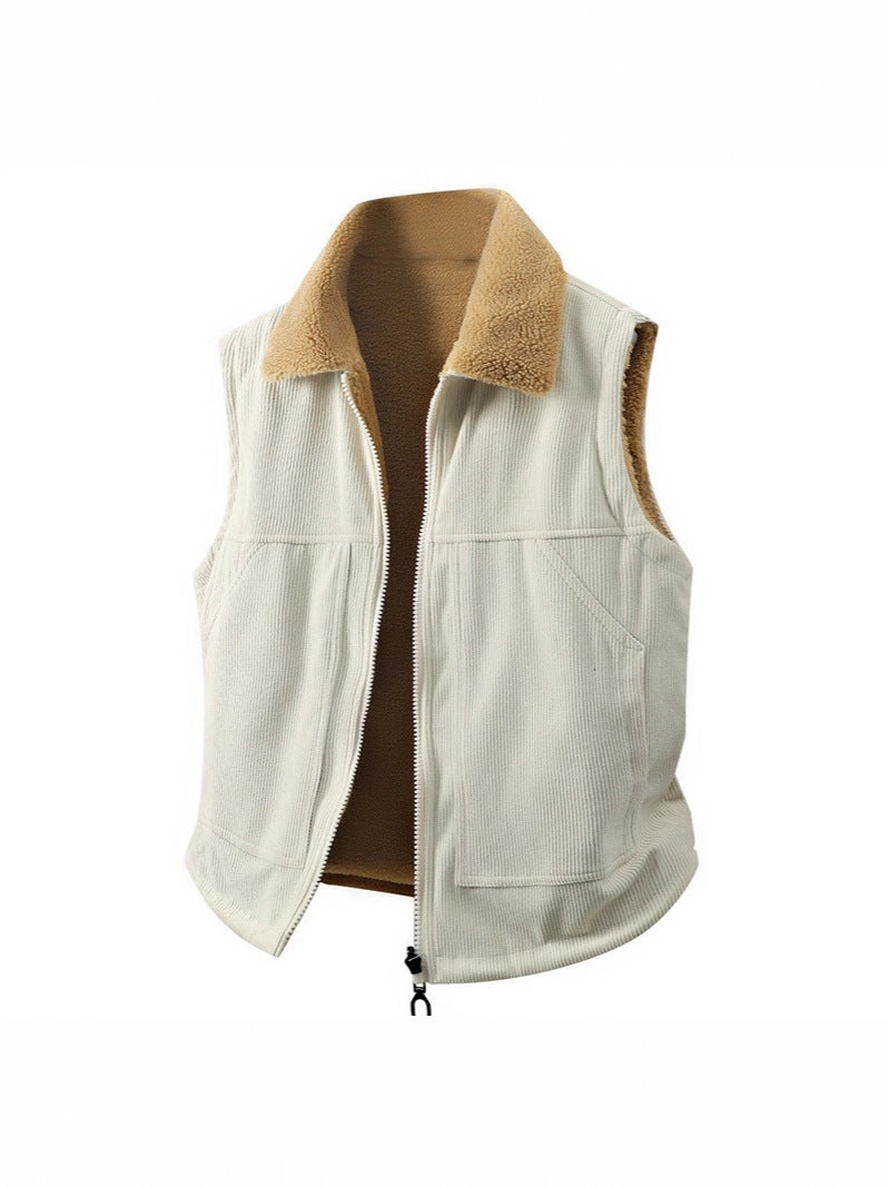 Men'S Double-Sided Vest, Men'S Lamb Wool Warm Thickened Vest, Couple'S Vest With Turn-Down Collar - Image 4