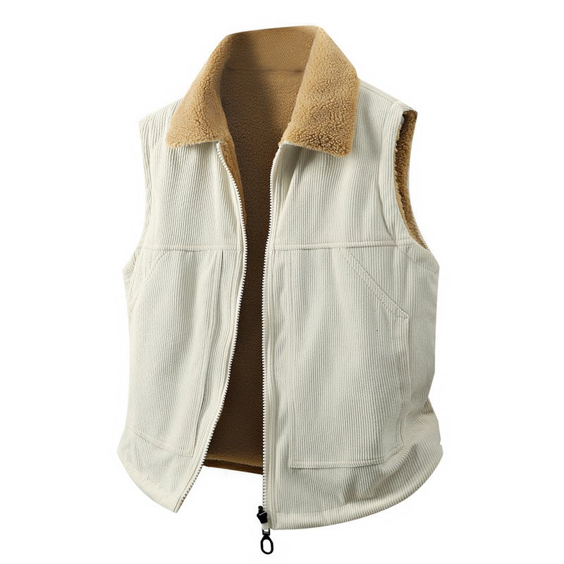 Men'S Double-Sided Vest, Men'S Lamb Wool Warm Thickened Vest, Couple'S Vest With Turn-Down Collar - Image 1