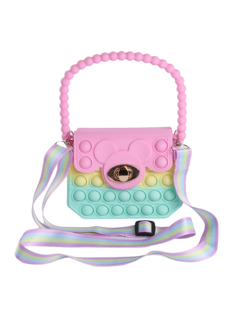 Pink Green + Shoulder Strap Pop Purse Bag Fidget Toy, Girls Sensory Pop Tote Bag, Push Bubble Stress Relief Purse Toy, Back To School Supplies, Kids Backpack Birthday Gift - Image 1
