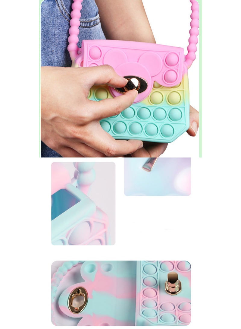 Pink Green + Shoulder Strap Pop Purse Bag Fidget Toy, Girls Sensory Pop Tote Bag, Push Bubble Stress Relief Purse Toy, Back To School Supplies, Kids Backpack Birthday Gift - Image 3