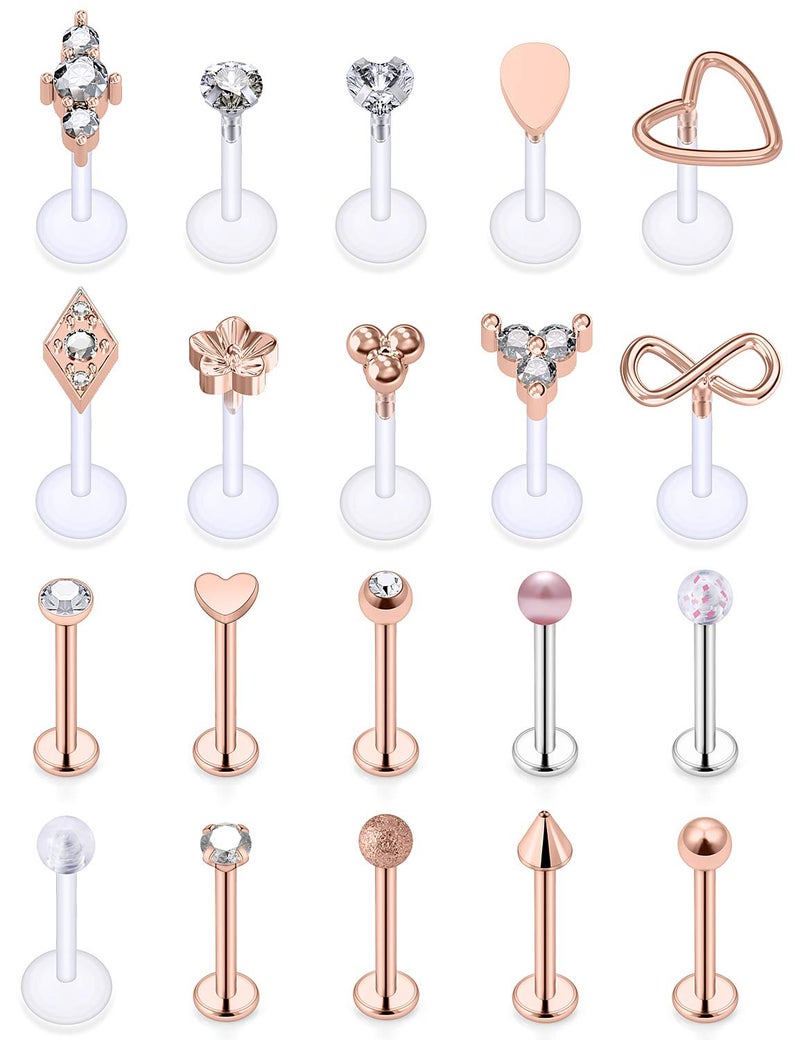 SCERRING 16g Lip Rings Stainless Steel Labret Monroe Lip Rings Nail Tragus Helix Earrings Studs Ring Medusa Piercing Jewelry 8mm 20PCS Rose Gold - Image 5