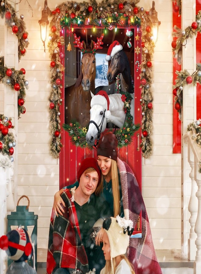 Zhanmai Horse Christmas Door Cover Decorations Fabric Merry Christmas Front Door Cover Farm animal christmas Party Hanging Banner Backdrop for Xmas Holiday New Year Party Supplies, 71 x 35 Inch - Image 5