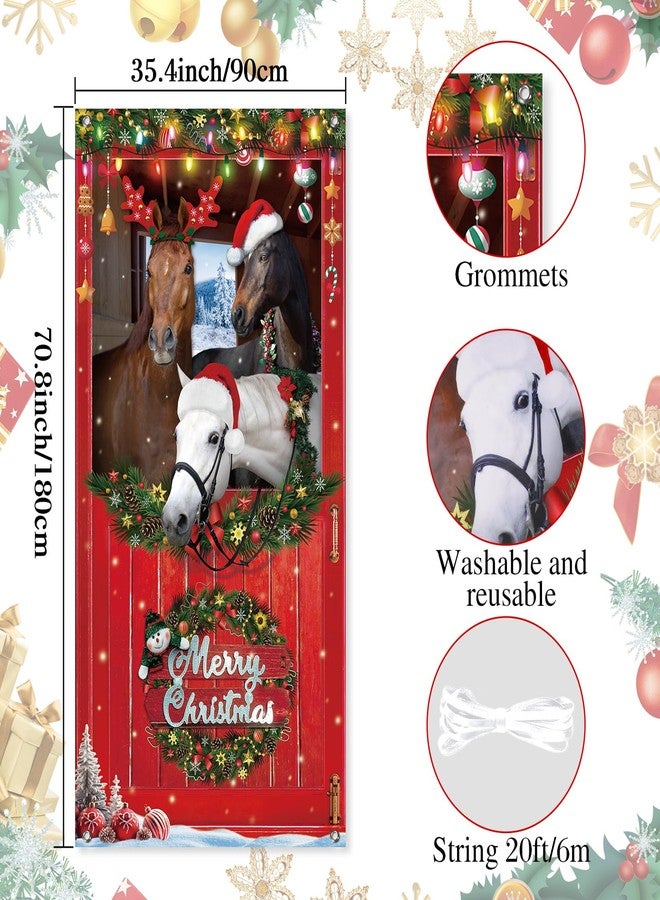 Zhanmai Horse Christmas Door Cover Decorations Fabric Merry Christmas Front Door Cover Farm animal christmas Party Hanging Banner Backdrop for Xmas Holiday New Year Party Supplies, 71 x 35 Inch - Image 2