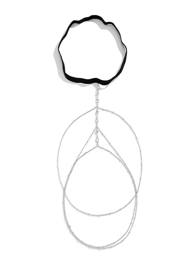 إيوهاك سلسلة فخذ مرصعة بأحجار الراين للنساء، فضية اللون، متعددة الطبقات، مرصعة بالكريستال، مجوهرات للجسم - Image 1