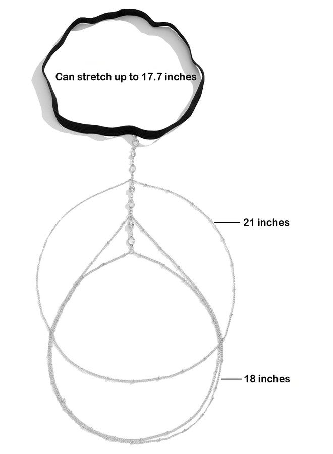 إيوهاك سلسلة فخذ مرصعة بأحجار الراين للنساء، فضية اللون، متعددة الطبقات، مرصعة بالكريستال، مجوهرات للجسم - Image 2