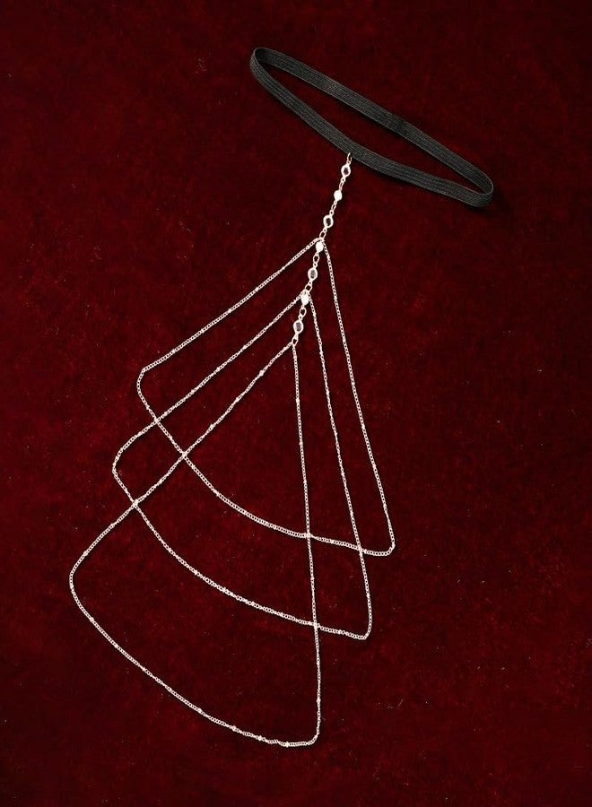 إيوهاك سلسلة فخذ مرصعة بأحجار الراين للنساء، فضية اللون، متعددة الطبقات، مرصعة بالكريستال، مجوهرات للجسم - Image 3