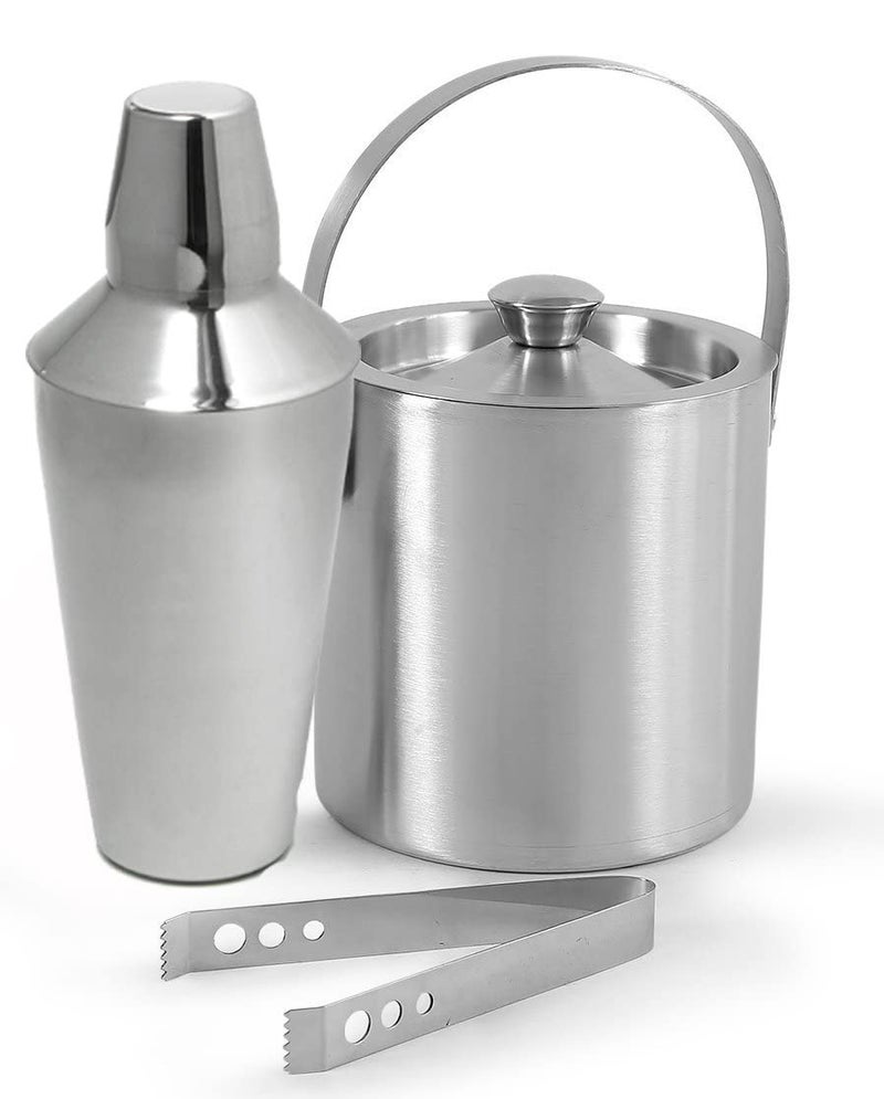 FINALITY Premium Stainless Steel Double Walled Ice Bucket with Lid (1.5L) and Ice Tong, Cocktail Shaker (500 ML) - Perfect Home Bar Accessories Set of 3 - Image 1