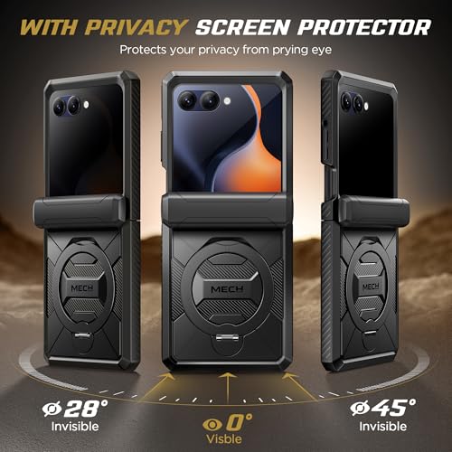 TONGATE for Motorola Razr 2026 Case Razr 20252024 Case with Privacy Screen Protector 360 Spin Magnetic Stand Compatible with Magsafe Hinge Protection Military Grade Drop Phone Cover Black - Image 3