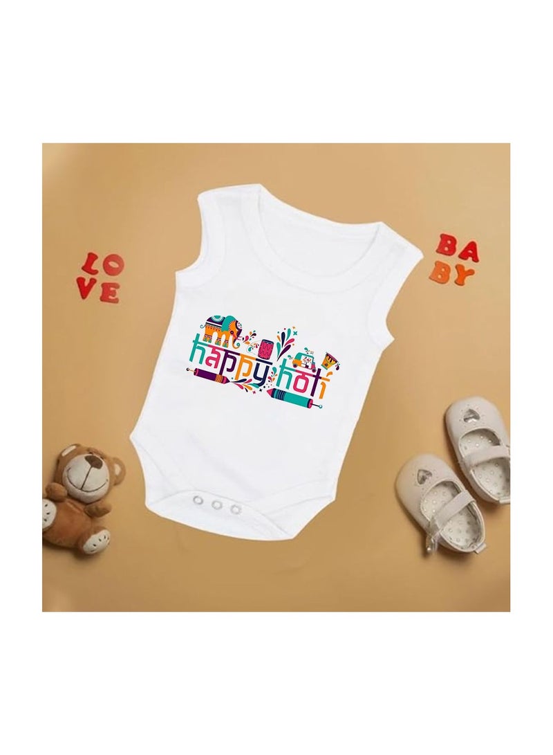 Holi Festival Baby Romper بدون أكمام|قماش قطني|بذلة للأولاد والبنات - ملابس ناعمة ومسامية للاحتفالات الاحتفالية|خفيفة الوزن - Image 2