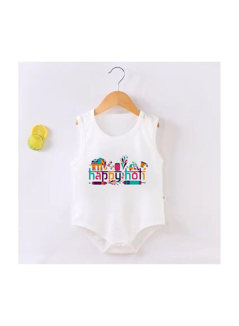 Holi Festival Baby Romper بدون أكمام|قماش قطني|بذلة للأولاد والبنات - ملابس ناعمة ومسامية للاحتفالات الاحتفالية|خفيفة الوزن - Image 3