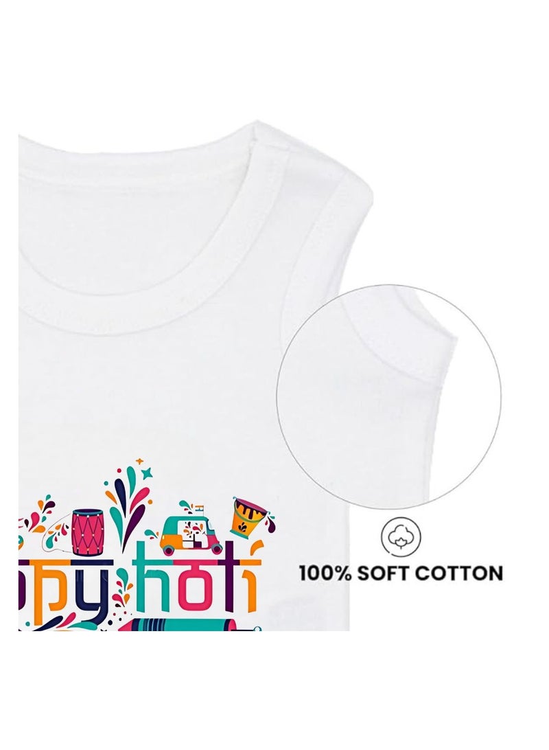 Holi Festival Baby Romper بدون أكمام|قماش قطني|بذلة للأولاد والبنات - ملابس ناعمة ومسامية للاحتفالات الاحتفالية|خفيفة الوزن - Image 4