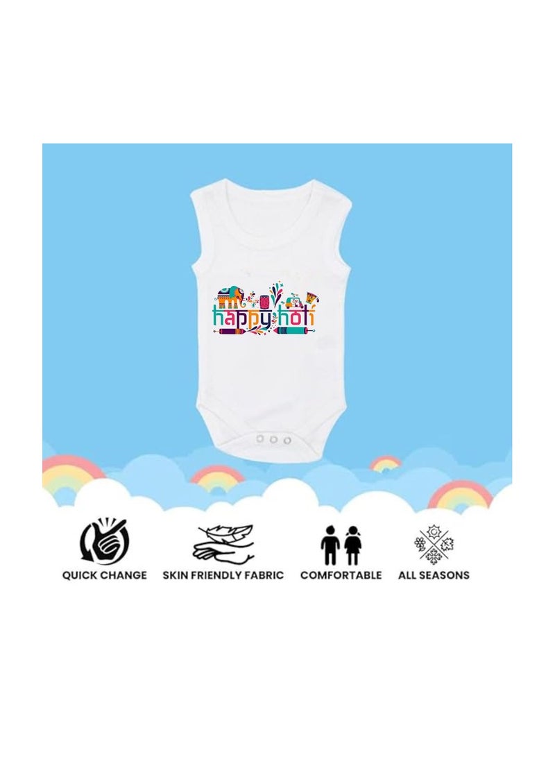 Holi Festival Baby Romper بدون أكمام|قماش قطني|بذلة للأولاد والبنات - ملابس ناعمة ومسامية للاحتفالات الاحتفالية|خفيفة الوزن - Image 5