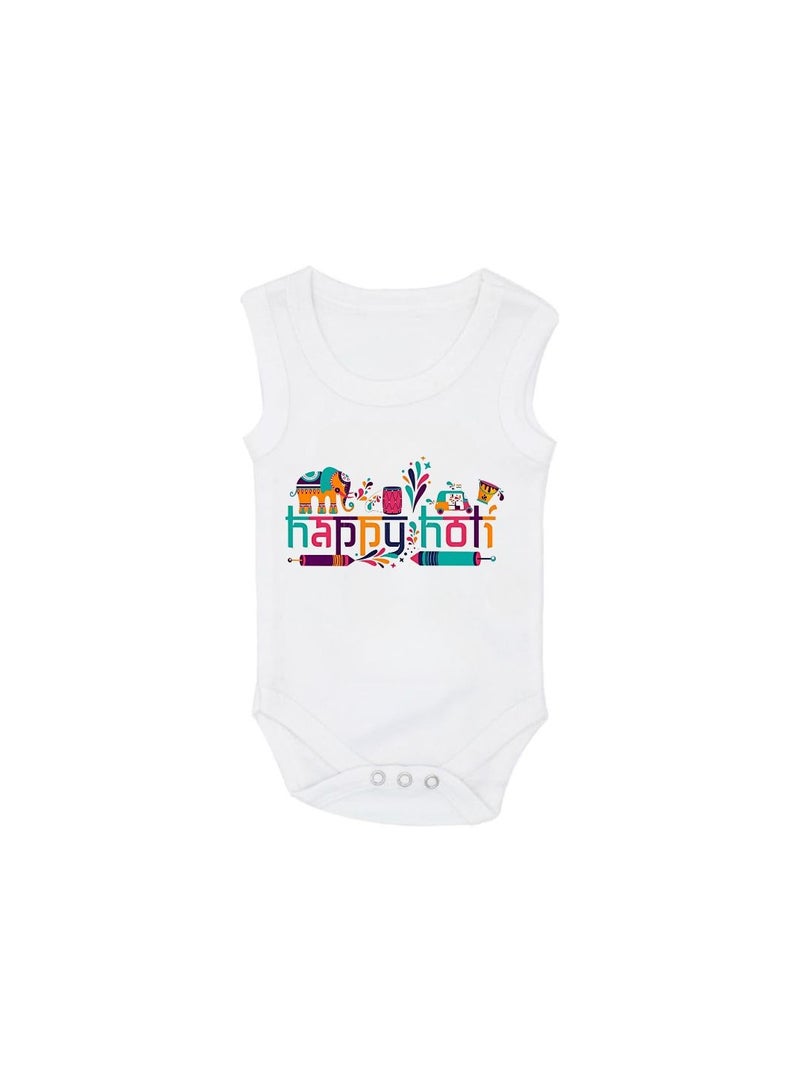 Holi Festival Baby Romper بدون أكمام|قماش قطني|بذلة للأولاد والبنات - ملابس ناعمة ومسامية للاحتفالات الاحتفالية|خفيفة الوزن - Image 1