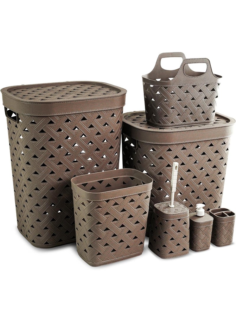 اقسي طقم حمام بلاستيك حمام جلد من اكسا، مكون من 7 قطعة، بيج 6221325706734 - Image 1