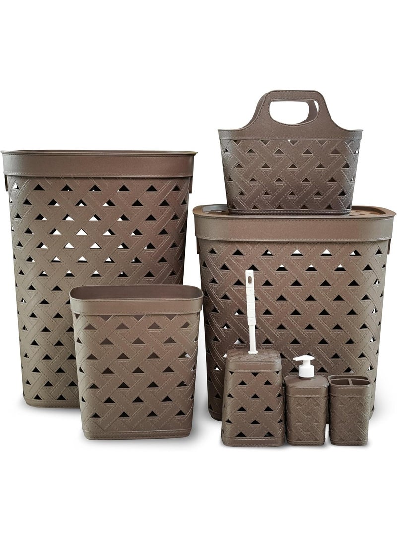 اقسي طقم حمام بلاستيك حمام جلد من اكسا، مكون من 7 قطعة، بيج 6221325706734 - Image 2