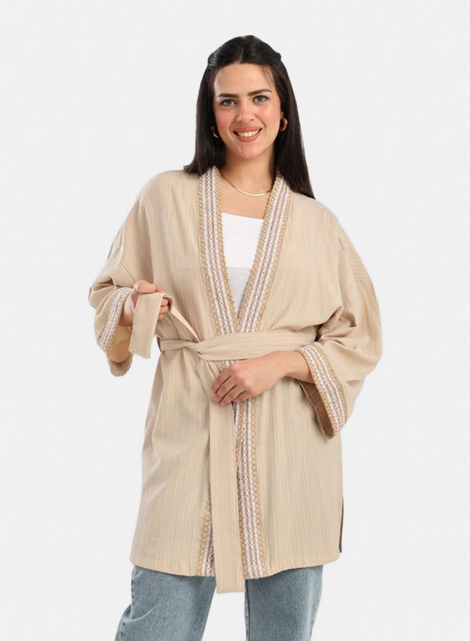 Carina Embroidered Neck & Cuffs Kimono  - Image 1