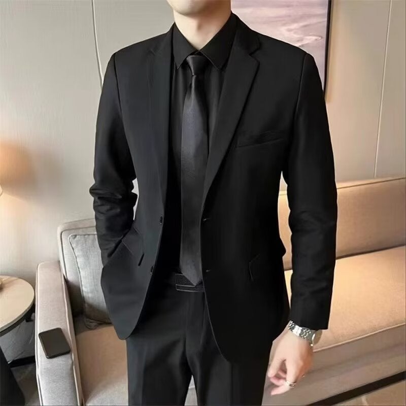 بدلة جاكيت رجالي نحيف أسود كاجوال عمل رسمي احترافي بأسلوب كوري للشباب بحجم زائد أفضل رجل بدلة مفردة - Image 2