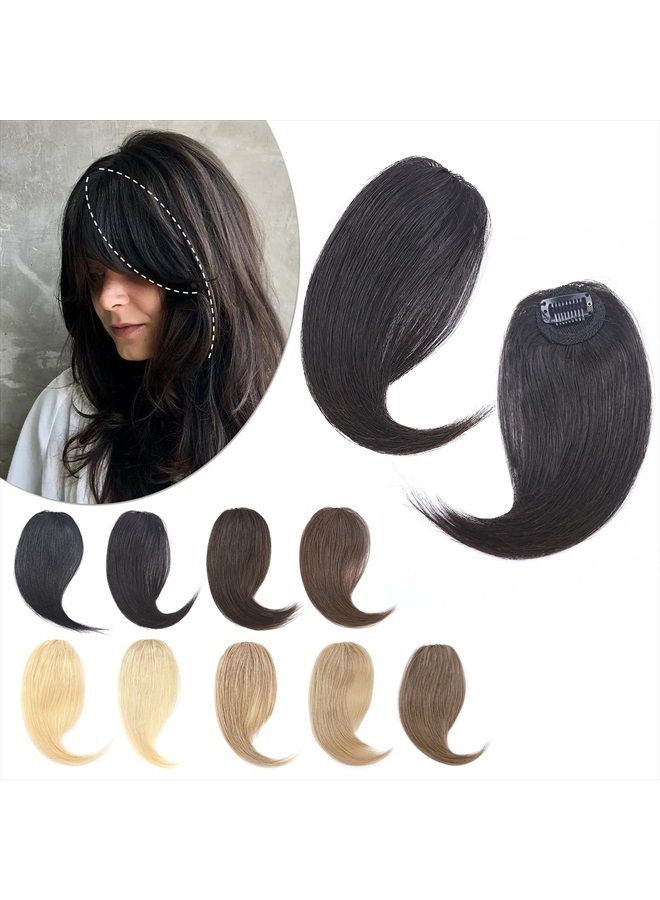 SEGO Side Bangs Clip in Bangs 100% Real Human Hair 10 inch 2PCS French Bangs Wave Fringe Swept Natural look Hair Piece 15g/Pcs-Natural Black - Image 1
