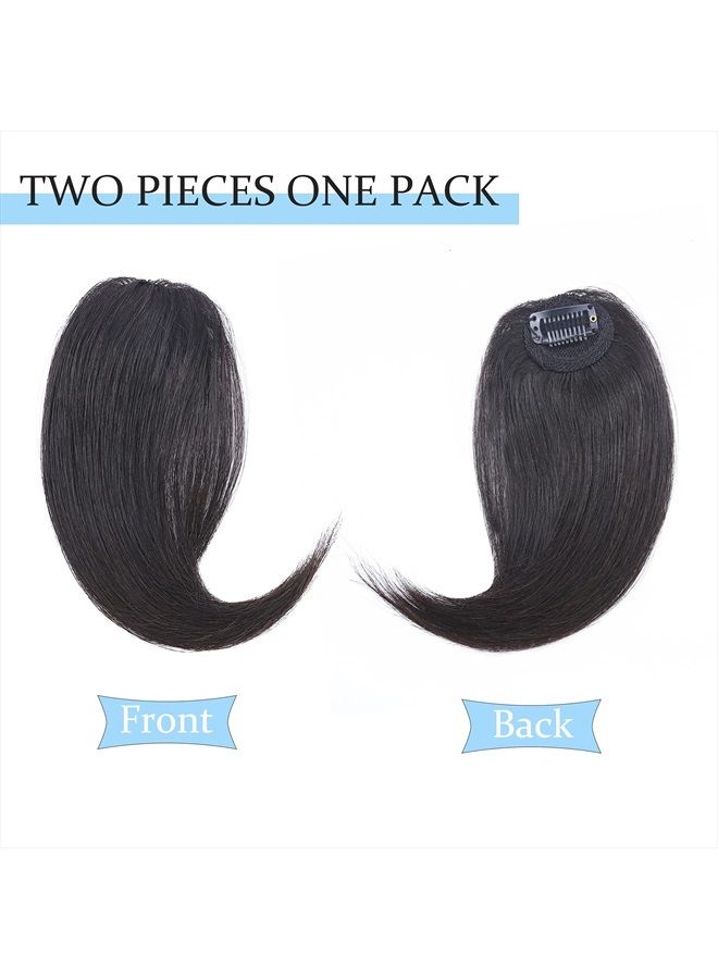 SEGO Side Bangs Clip in Bangs 100% Real Human Hair 10 inch 2PCS French Bangs Wave Fringe Swept Natural look Hair Piece 15g/Pcs-Natural Black - Image 2