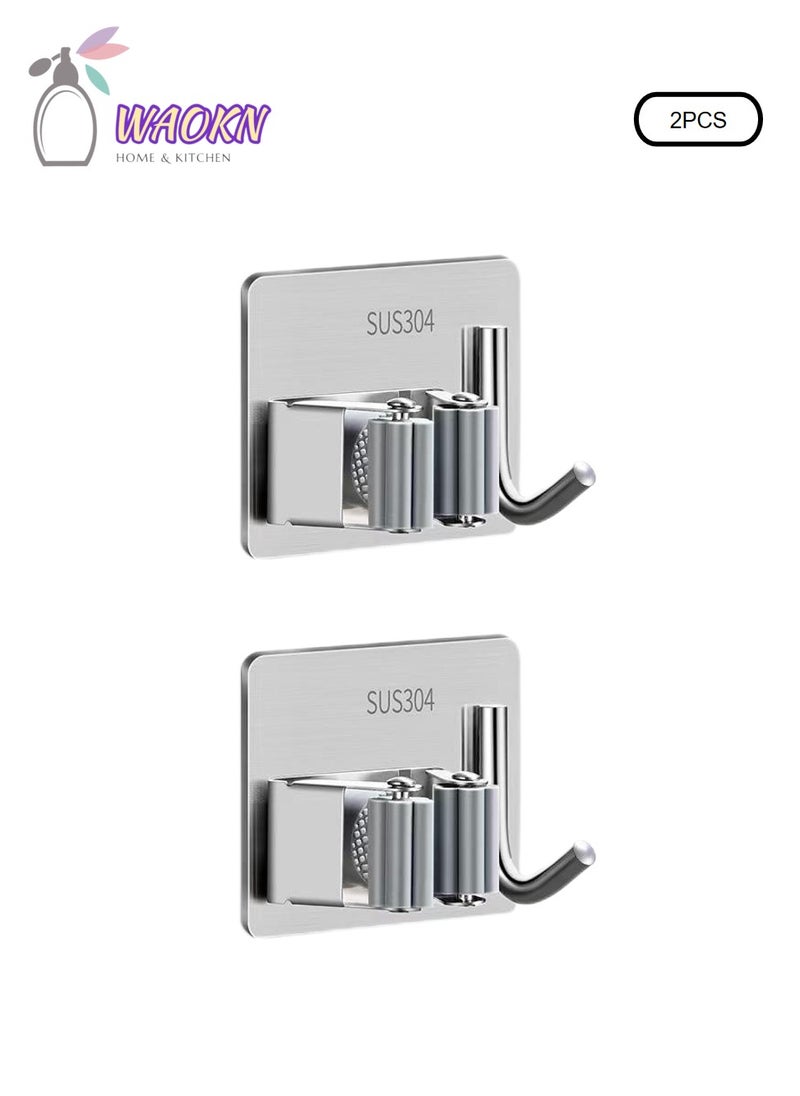 WAOKN 2 Pieces Of Perforation-Free Wall Hook, 304 Stainless Steel Mop Clamp  - Image 1