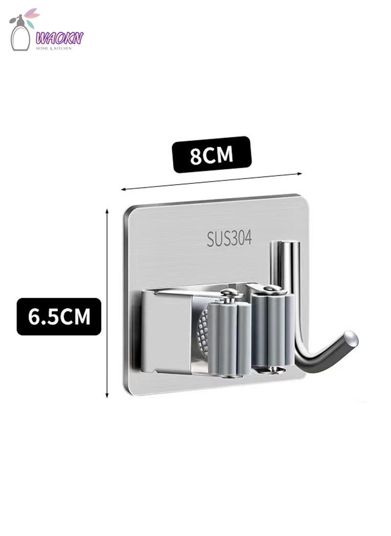 WAOKN 2 Pieces Of Perforation-Free Wall Hook, 304 Stainless Steel Mop Clamp  - Image 2