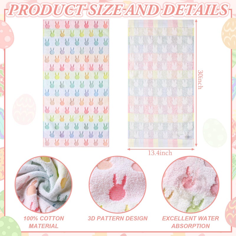 Hahafelt 3 Pcs Easter Hand Towels for Bathroom Easter Bunny Egg Rabbit Pattern 100% Cotton Absorbent Cute Spring Decorative Towels for Bathroom Kitchen Decor Gift, 13.4 x 30 Inch(Pastel,Bunny) - Image 2