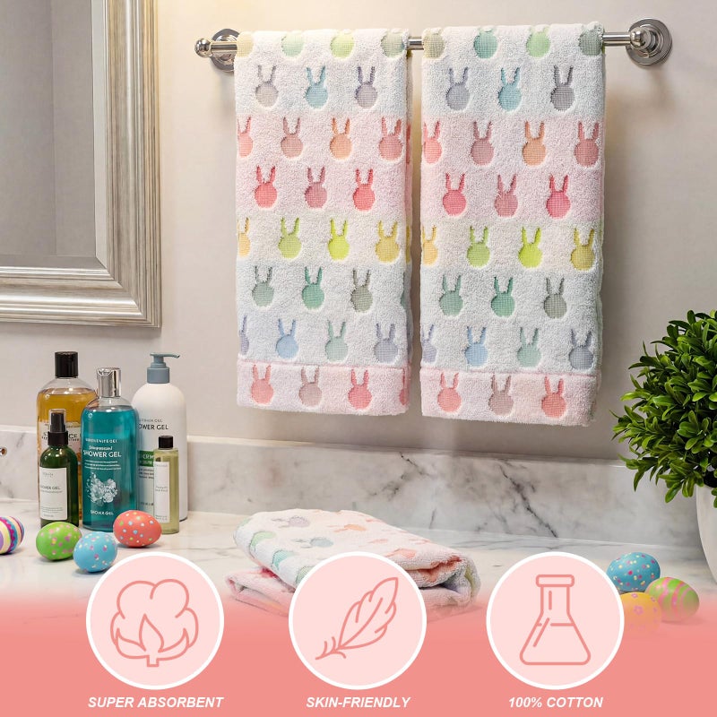 Hahafelt 3 Pcs Easter Hand Towels for Bathroom Easter Bunny Egg Rabbit Pattern 100% Cotton Absorbent Cute Spring Decorative Towels for Bathroom Kitchen Decor Gift, 13.4 x 30 Inch(Pastel,Bunny) - Image 3