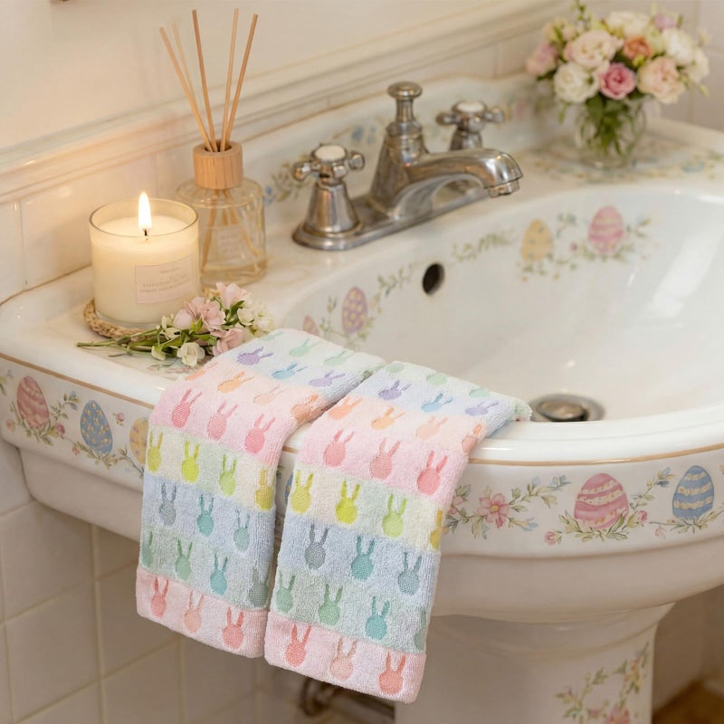 Hahafelt 3 Pcs Easter Hand Towels for Bathroom Easter Bunny Egg Rabbit Pattern 100% Cotton Absorbent Cute Spring Decorative Towels for Bathroom Kitchen Decor Gift, 13.4 x 30 Inch(Pastel,Bunny) - Image 4