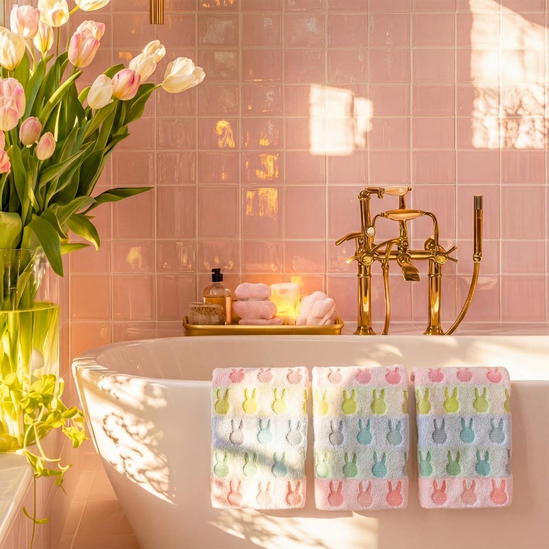 Hahafelt 3 Pcs Easter Hand Towels for Bathroom Easter Bunny Egg Rabbit Pattern 100% Cotton Absorbent Cute Spring Decorative Towels for Bathroom Kitchen Decor Gift, 13.4 x 30 Inch(Pastel,Bunny) - Image 5