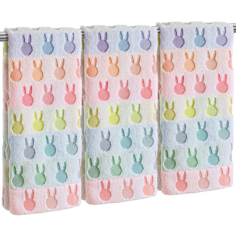 Hahafelt 3 Pcs Easter Hand Towels for Bathroom Easter Bunny Egg Rabbit Pattern 100% Cotton Absorbent Cute Spring Decorative Towels for Bathroom Kitchen Decor Gift, 13.4 x 30 Inch(Pastel,Bunny) - Image 1
