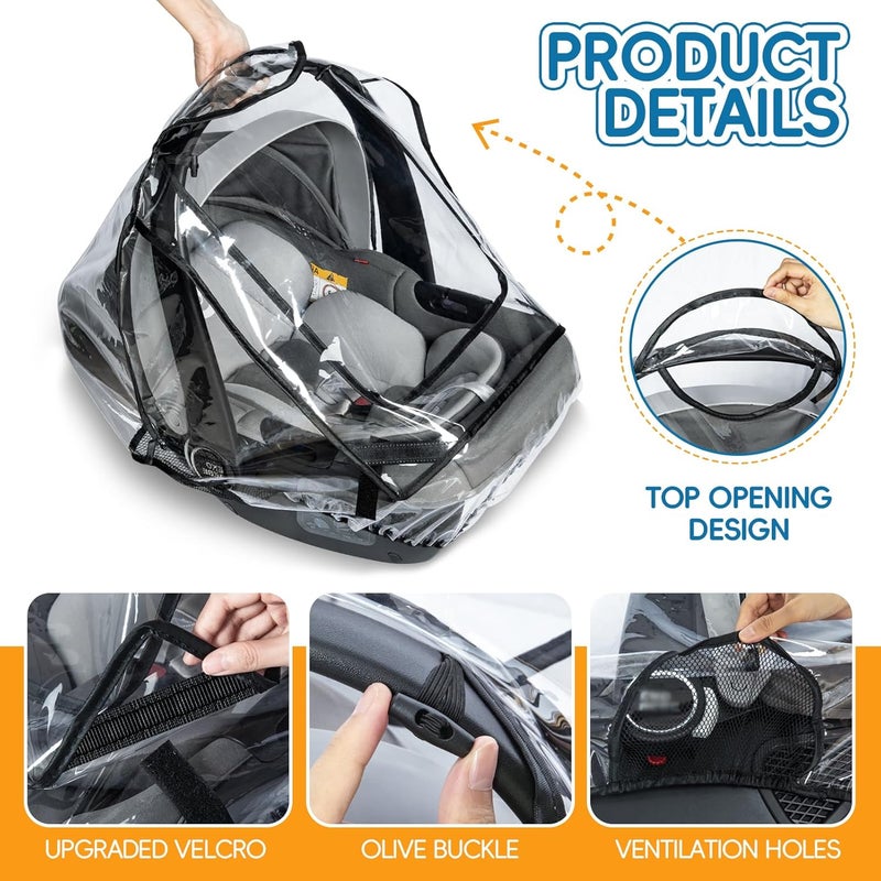 bemece Car Seat Rain Cover Baby Car Seat Rain Cover Universal with Side Ventilation and QuickAccess Large Window Protected from Rain Snow Wind and Dust Baby Travel Accessories - Image 3