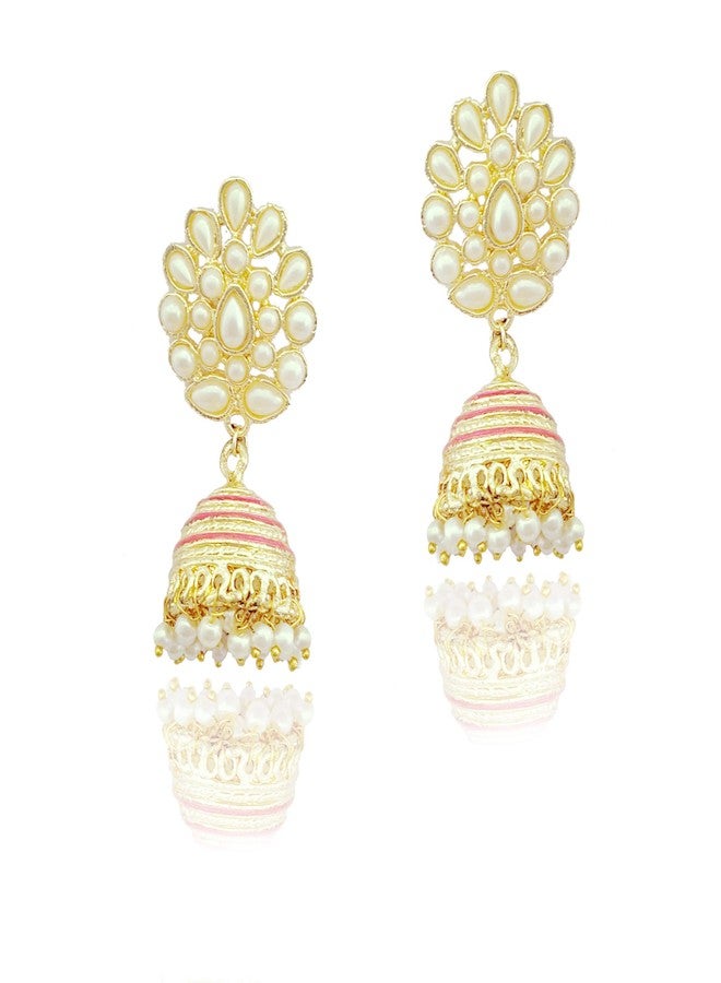 Moonstruck Traditional Fuschia Base Metal Pearl Jhumki Earring For Girls Women - Image 1