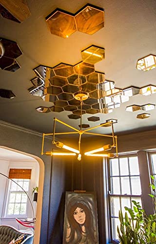 Walldaddy Unframed Mirror Finish Acrylic Sticker 20 Hexagonal Golden Size 12X10 Cm Pack Of 20 For Bedroom Drawing Room Kids Room Roof Walls Doors Furniture Etc Plastic