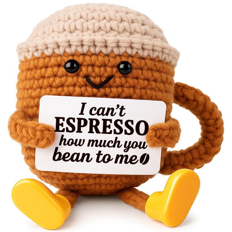 TWPER Birthday Gifts for Women Men Positive Crochet Coffee Cup Desk Decor-Cute Coffee Lover Gift for Best Friend Girlfriend Couple Wife Husband Anniversary Thank You - Image 1