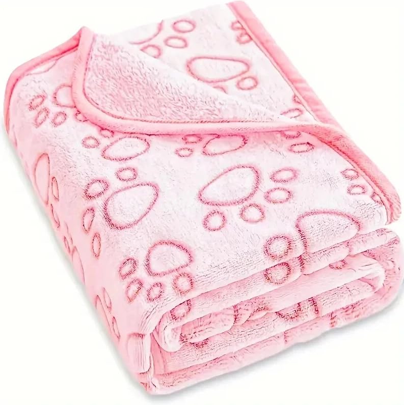 KolorFish Premium Soft Dog Blanket with Cute Paw Print, Cat Blanket Puppy Pads Supplies Dog Products Stuff Essentials (XS - 40 x 60 cm) Pink - Image 1