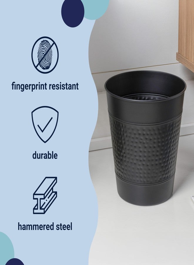 happimess HPM1111A Riley Modern Classic Hammered Steel Accent 2-Gallon Wastebasket for Home, Bathroom, Living Room, Office, Bedroom, Kitchen, Matte Black - Image 3