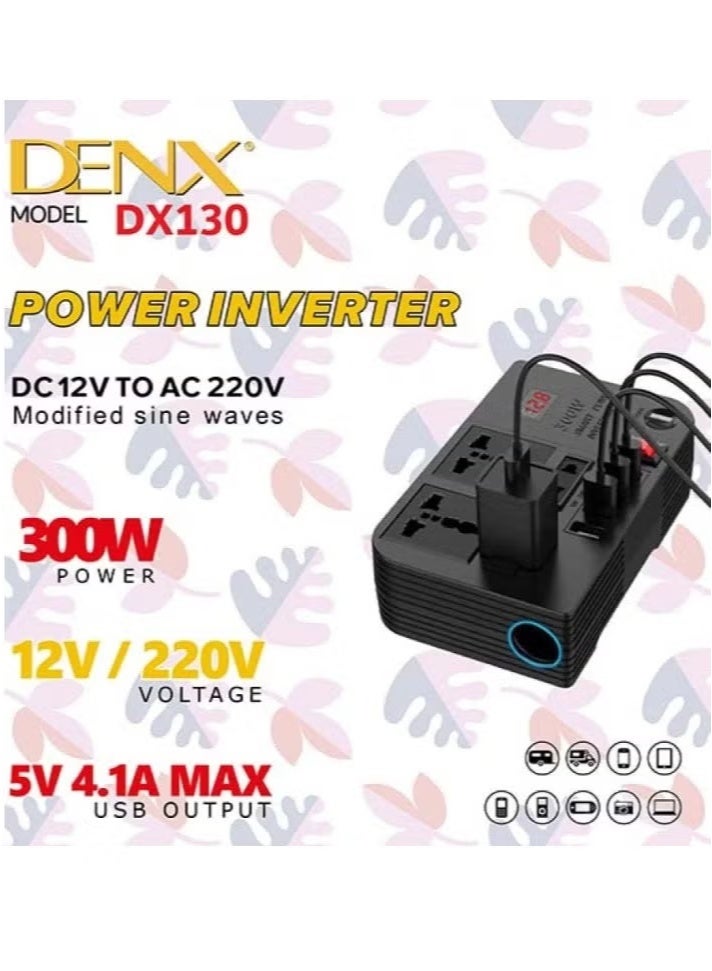 Denx Car Cigarette Lighter Input Car Power Inverter 12V to 220V 300W Multi DX130 DENX - Image 4