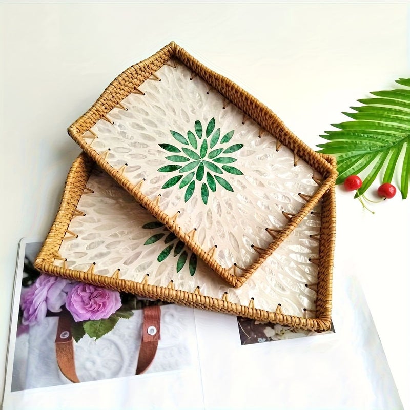 Woven Decorative Non Food Contact Rectangular Wavy Plate Golden White Leaf 11.81 Inch By The Waves - Image 4