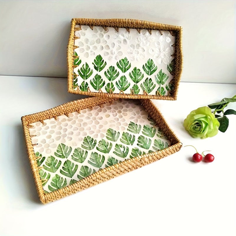 Woven Decorative Non Food Contact Rectangular Wavy Plate Golden White Leaf 11.81 Inch By The Waves - Image 2
