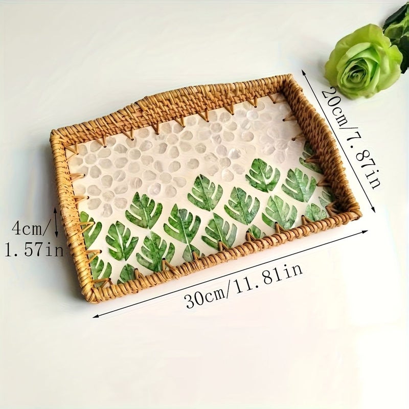 Woven Decorative Non Food Contact Rectangular Wavy Plate Golden White Leaf 11.81 Inch By The Waves - Image 5