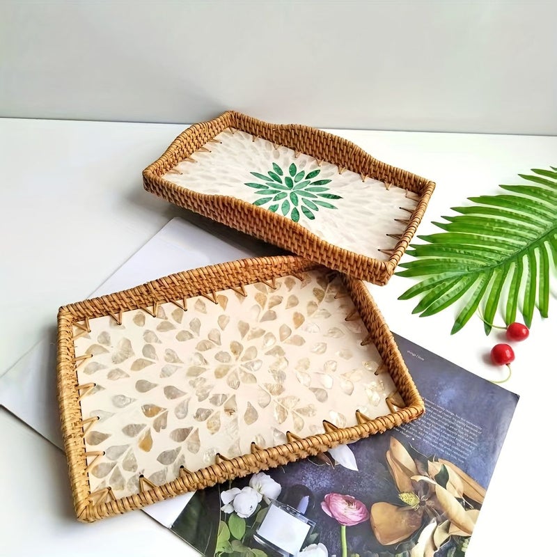 Woven Decorative Non Food Contact Rectangular Wavy Plate Golden White Leaf 11.81 Inch By The Waves - Image 3