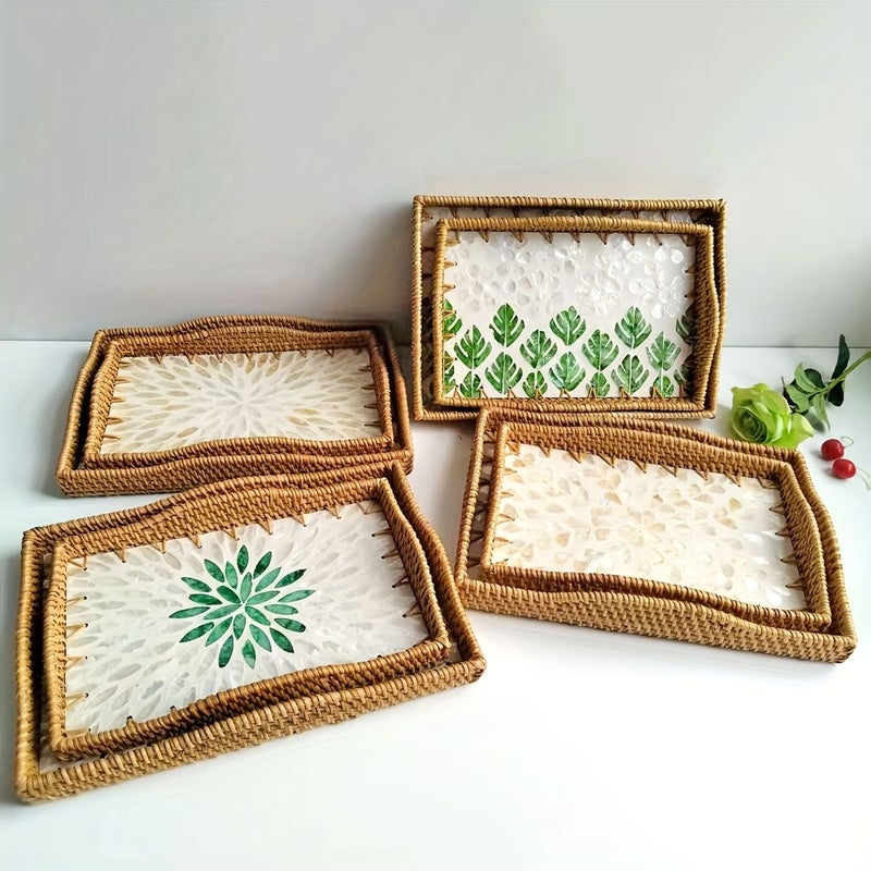 Woven Decorative Non Food Contact Rectangular Wavy Plate Golden White Leaf 11.81 Inch By The Waves - Image 1