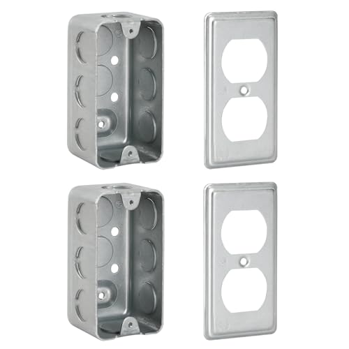 XGGYA Pack of 2 Metal Outlet Box 4 inch 1-Gang,Thickness 1.6mm,Electrical Outlet Boxes for 4×2-1/8×1-7/8",Raised Ground,8 * 1/2'' in Side and 2 * 1/2'' in Bottom Knockouts - Image 1