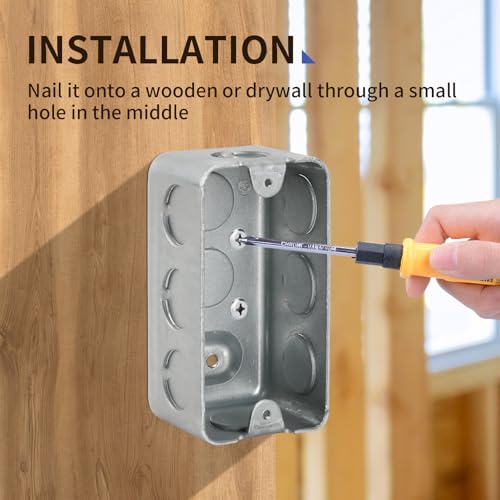 XGGYA Pack of 2 Metal Outlet Box 4 inch 1-Gang,Thickness 1.6mm,Electrical Outlet Boxes for 4×2-1/8×1-7/8",Raised Ground,8 * 1/2'' in Side and 2 * 1/2'' in Bottom Knockouts - Image 4