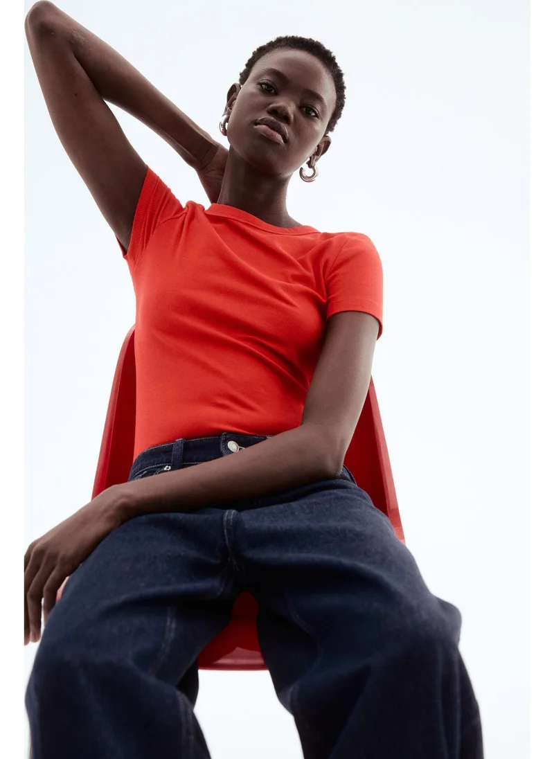 H&M Ribbed modal-blend T-shirt
