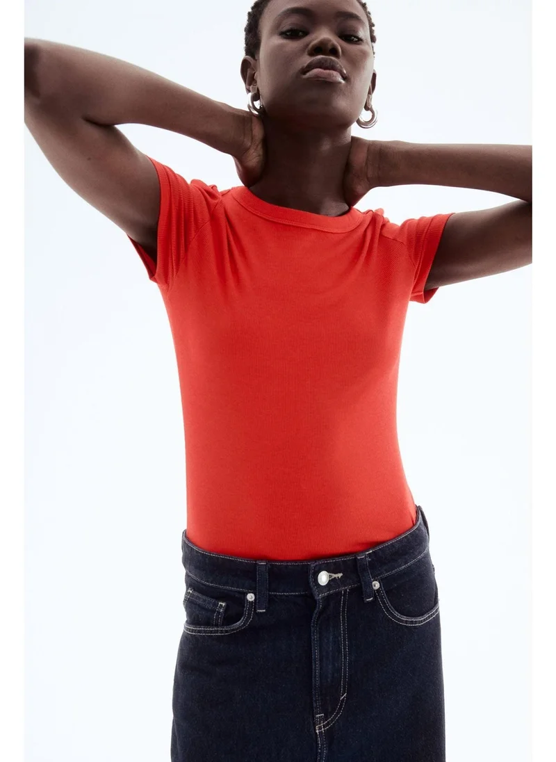 H&M Ribbed modal-blend T-shirt